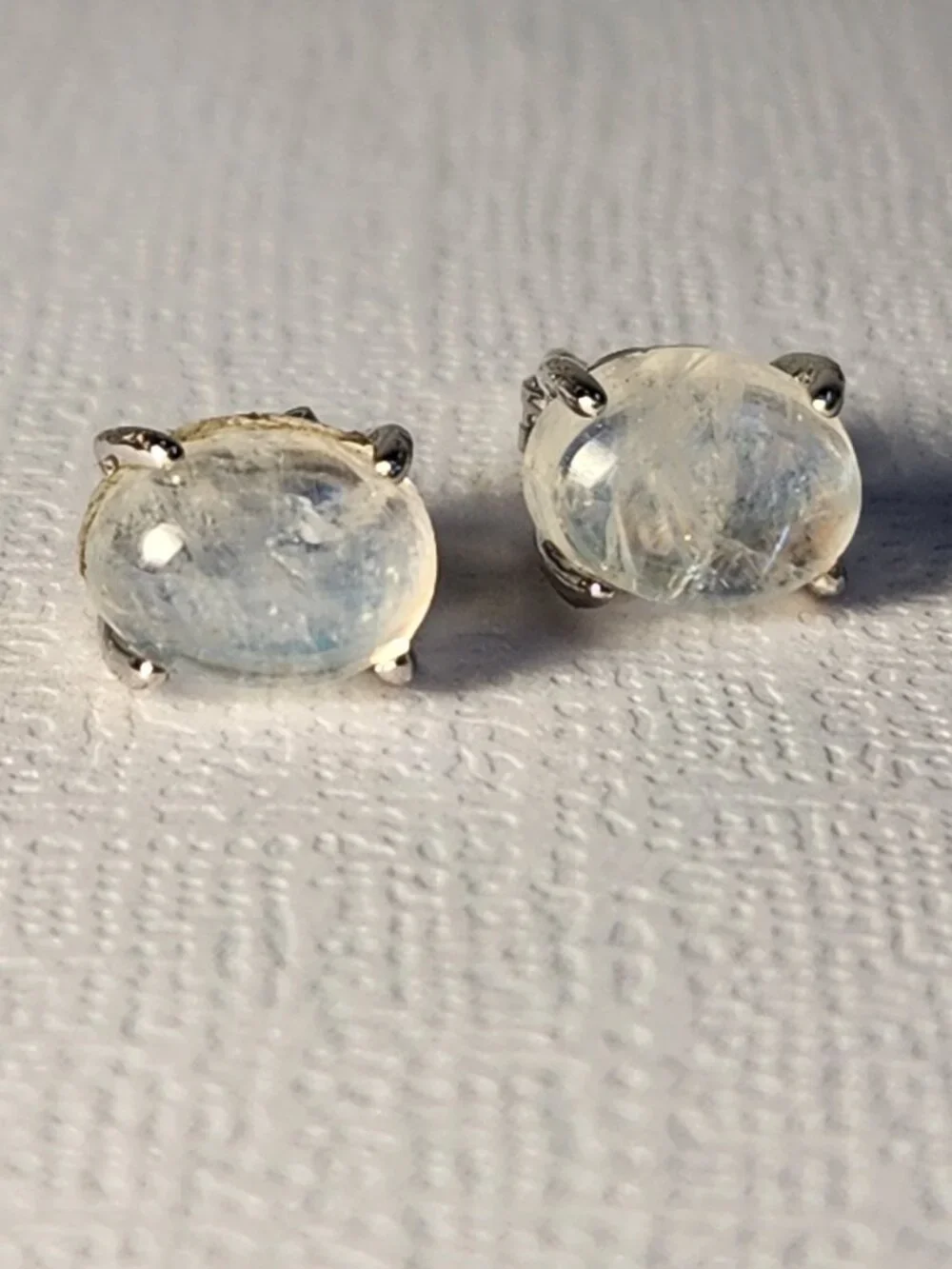 VTG NIB 925 Natural Clear Blue Fire Rainbow Moonstone Stud Earrings My Last One - Picture 8 of 14